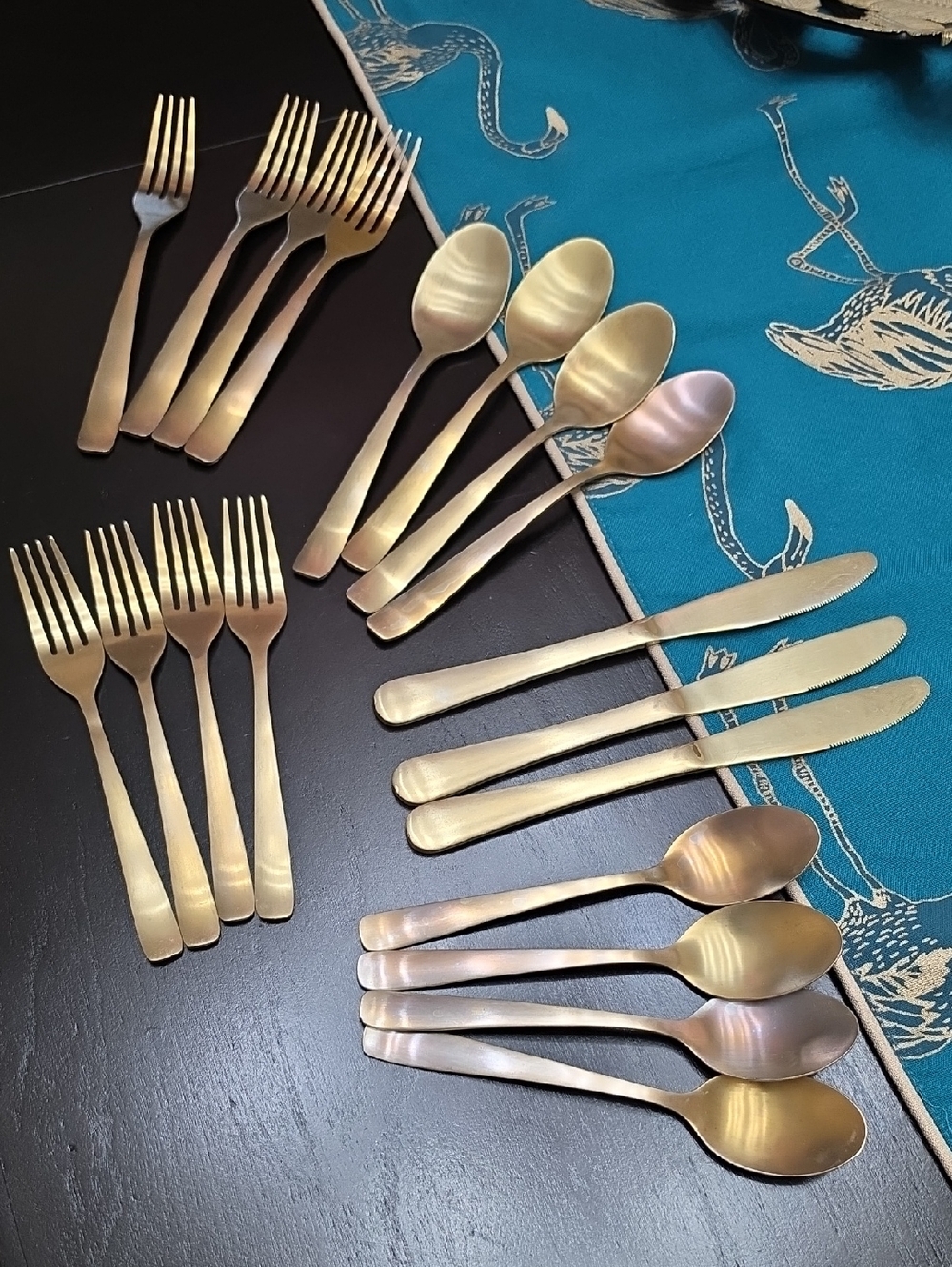 Matte Gold Flatware Set - Elegant 19-Piece Dining,forks, Spoon,knife, Collection